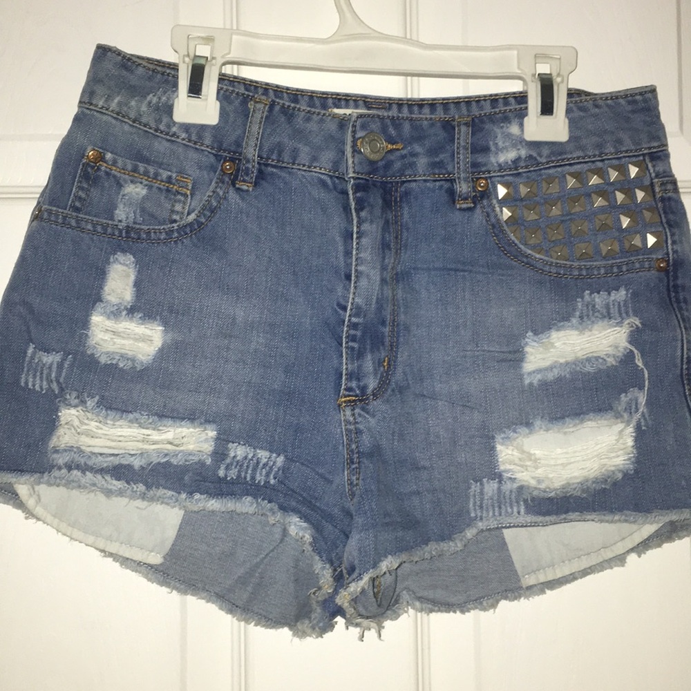 Studded jean shorts